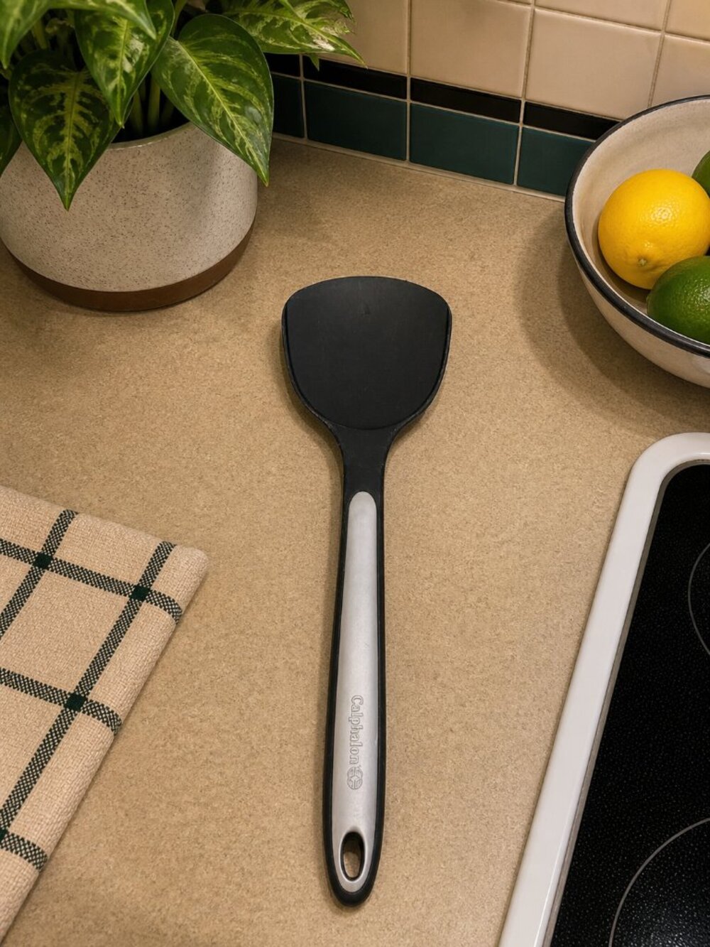 Calphalon Nylon & Silicone Long Handle Black & Grey Turner Spatula‎ 13” Long